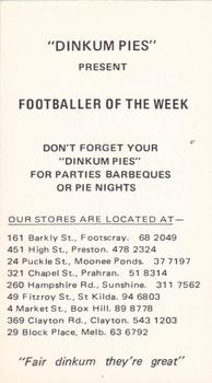1974 Dinkum Pies Footballer of the Week #NNO Peter McKenna Back